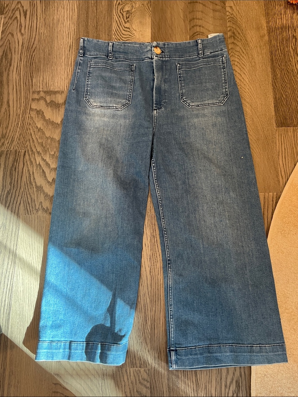 Maeve Cropped Wide-Leg Jeans in Medium Blue